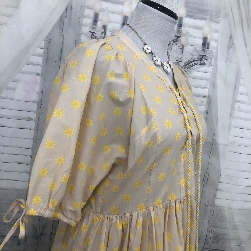 Chelsea & Violet Large Dress Yellow Floral Cotton Short Sleeve Tassels V Neck - Picture 5 of 11
